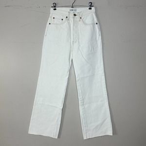 Re/Done High Rise Straight Leg Raw Hem Rigid Denim Jeans White Women's 26 FLAW